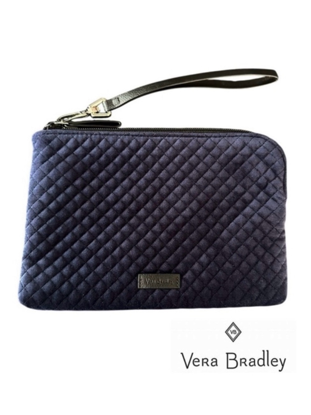 Vera Bradley Iconic Velvet Quilted Wristlet Navy Blue 8.75” X 6” Removab…